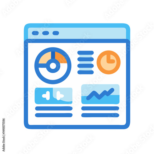 Web Analytics Dashboard Icon with Charts, Graphs, and Time Tracking