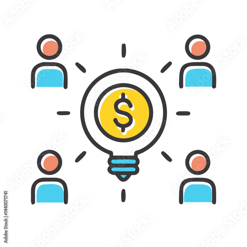 Crowdfunding Idea: People Funding an Idea with a Light Bulb and Dollar Sign