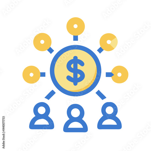 Financial Distribution System Icon, Dollar Symbol for Income and Wealth Sharing