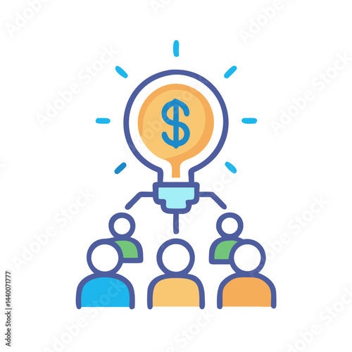 Crowdfunding, Idea Generation, and Financial Teamwork Icon on Black Background