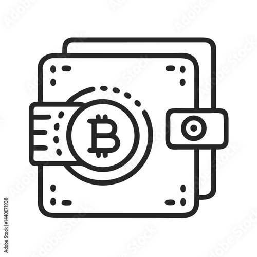 Bitcoin wallet outline icon. Cryptocurrency storage and digital finance concept.