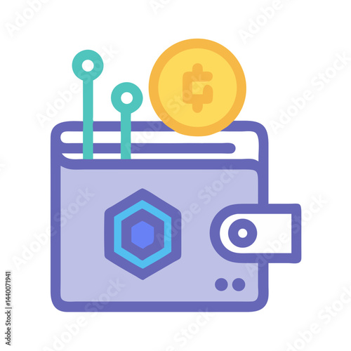 Digital Wallet with Cryptocurrency Coin and Antennas on Black Background