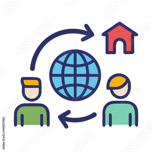 Global Remote Work: International Collaboration and Distributed Teams Concept Icon