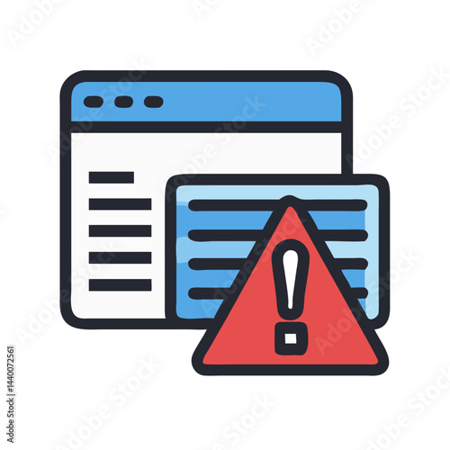 Website Error Alert: Browser with Warning Sign Icon for Software Issues