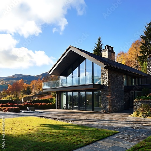 Wallpaper Mural Modern stone house with autumn landscape. Torontodigital.ca