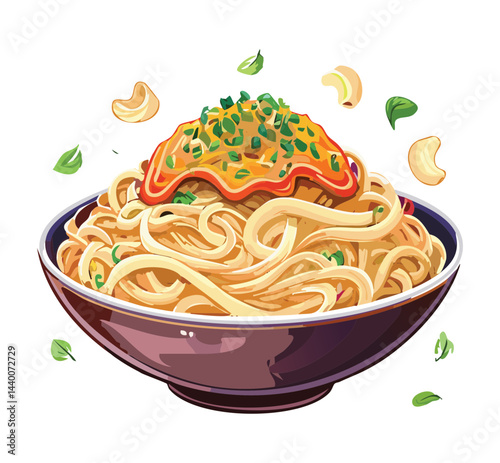 spaghetti with spicy sauce topping  - vector illustration
