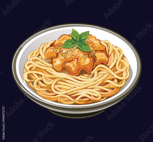Chicken Dry Noodles on Bowl - Vector Illustration