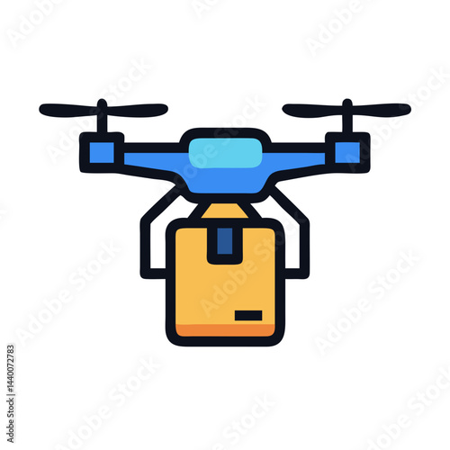 Delivery Drone Carrying Package on Black Background Icon Design Illustration