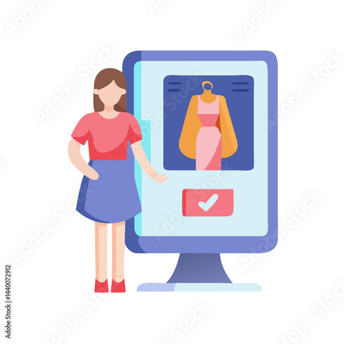 Woman Using Digital Fashion Kiosk: Apparel Selection and Purchase