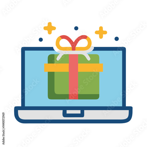 Online gift, laptop with gift icon, e-commerce, holiday, birthday present