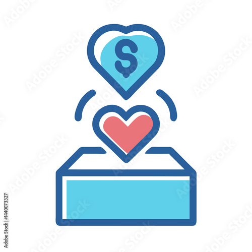 Donation Box with Heart and Money Icons for Charity and Giving