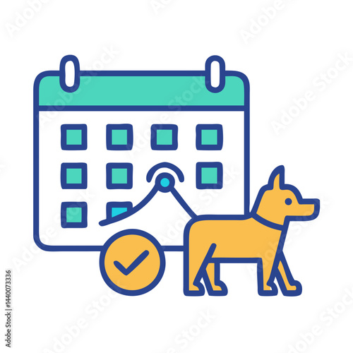Dog walking schedule icon, appointment, reminder, calendar with pet. Veterinary care concept