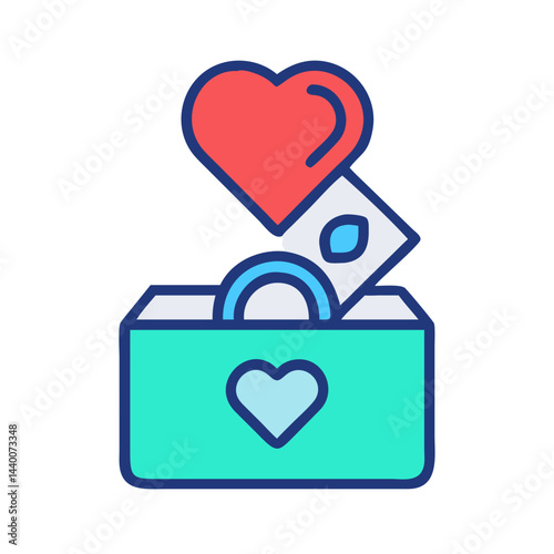 Charity box illustration with heart shape icon. Vector donation concept.