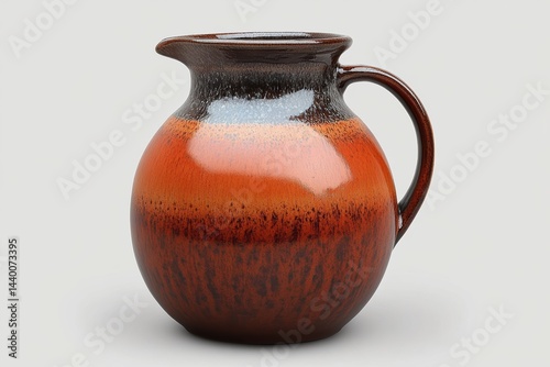 Rustic ceramic pitcher ombre glaze brown orange tones vintage style handcrafted pottery home decor