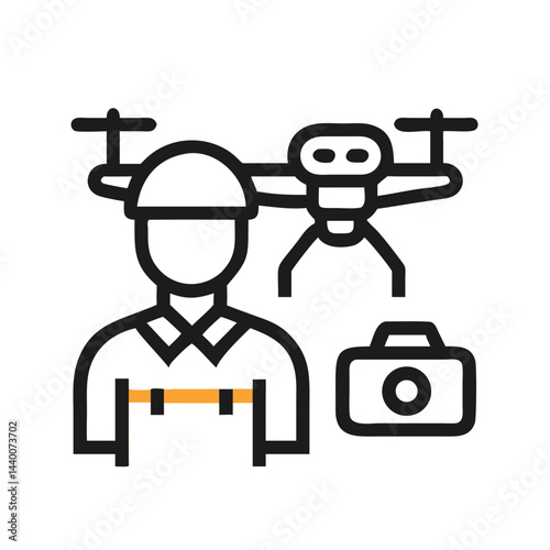Drone Pilot Icon with Camera: Aerial Photography and Inspection Concept