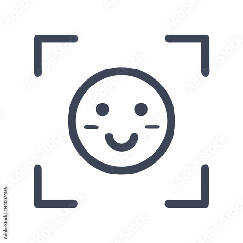 Face Recognition Icon with Smiling Face and Square Border, Dark Background