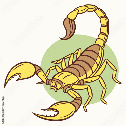 A detailed vector illustration of the Brazilian Yellow Scorpion (Tityus serrulatus), highlighting its distinctive pale-yellow body and venomous stinger.
