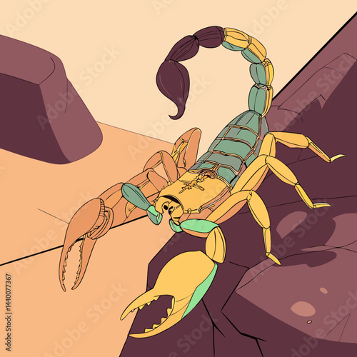 A detailed vector illustration of the Brazilian Yellow Scorpion (Tityus serrulatus), highlighting its distinctive pale-yellow body and venomous stinger.