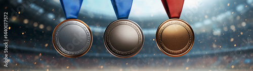 Obraz na płótnie Three distinct medals showcase recognition and victory, created with Generative AI w salonie