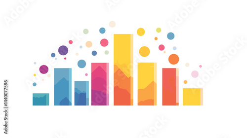 Colorful Abstract Bar Chart with Geometric Shapes and Dots