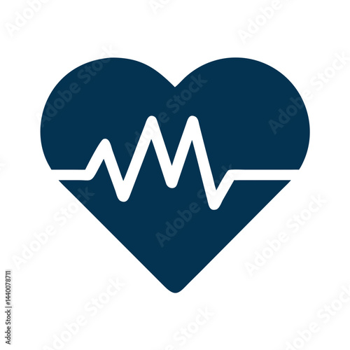 Blue Heart with EKG Waveform Medical Icon, Health and Wellness Concept