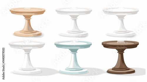 Six Round Cake Stands in Various Colors
