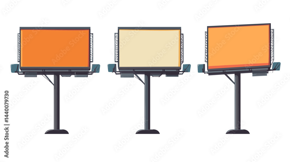 Obraz premium Three Blank Billboards Mockup: Orange, Beige, and Yellow Panels