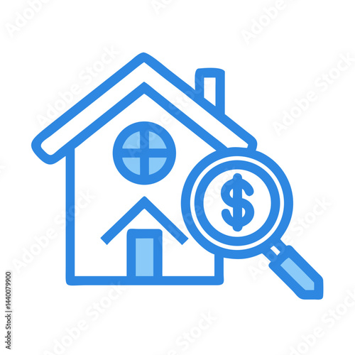 Real Estate Market Analysis: House with Dollar Sign Magnifying Glass Icon