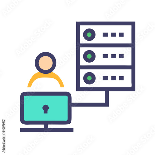 Network Administrator Connecting to Server Rack Via Computer - Vector Illustration