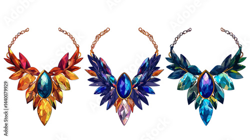 Three Colorful Gemstone Necklaces with Wing-like Designs