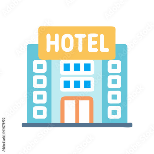 Hotel Building Icon Illustration with Signage, Tourism and Accommodation
