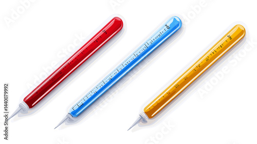 Three Colorful Pens on White Background