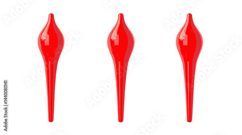 Three Glossy Red Pointed Shapes on White Background