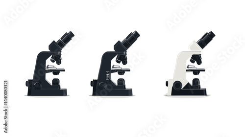 Three Microscopes in Black White and Beige Illustration