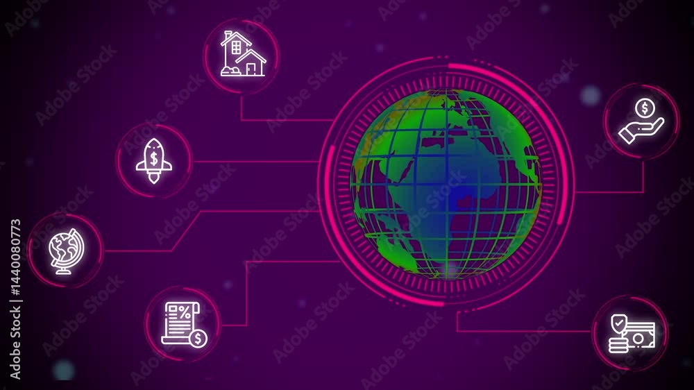 Animation of icon in circles over mathematical equations and diagrams against green background Animation of icon in circles over mathematical equations and diagrams against green background