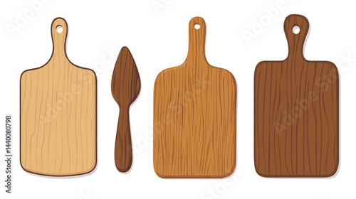 Wooden Cutting Boards and Spatula Set: Light and Dark Brown Tones