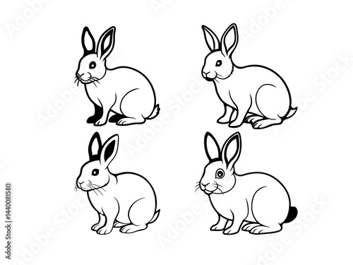 Cute Rabbit Line Art Collection Black and White Bunny Vector Illustrations Hand-Drawn Animal Clipart for Coloring Books, Children's Projects, and Graphic Designs.