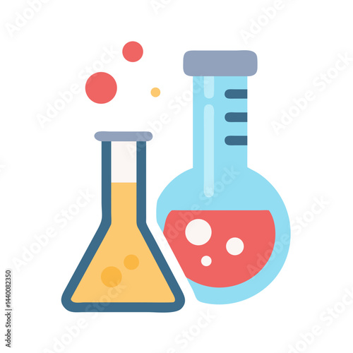 Chemistry Icon: Scientific Beakers and Bubbles in a Lab