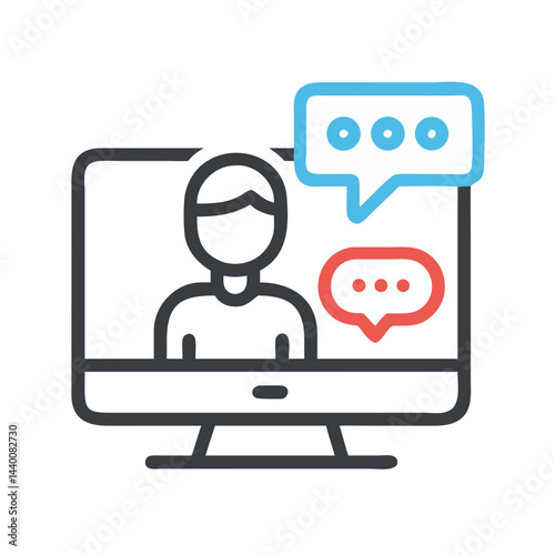 Online Communication: Computer Screen with User Icon and Chat Bubbles Icon