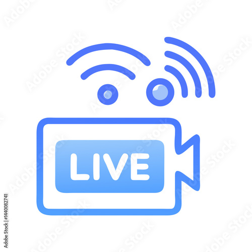 Live Streaming Icon: Camera Symbol with Wi-Fi Connection, Social Media Presence