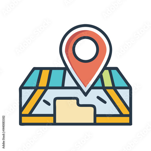 Colorful Map with Pinpoint Location Icon on Dark Background
