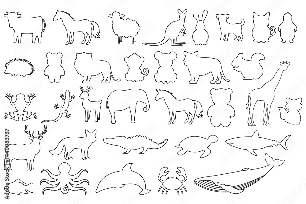 Fototapeta premium Silhouettes of Various Animals Depicted in a Simple and Elegant Outline Design Format