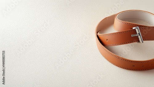 Elegant Tan Leather Belt with Silver Buckle on White Background leather belt tan belt silver buckle