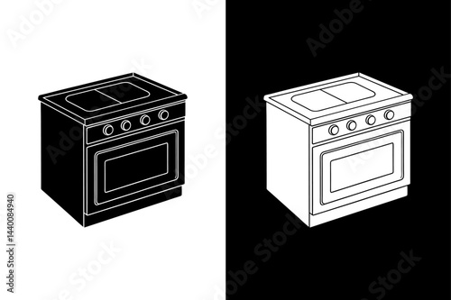 Vector Gas Stove Silhouettes Clean Black and White Icons.