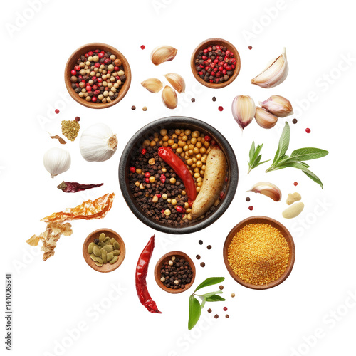 Colorful spice blend in small bowls