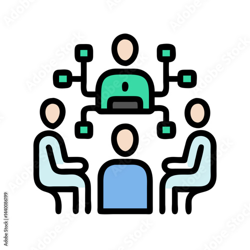 Remote Team Meeting: Virtual Collaboration, Communication, and Online Conference Icon