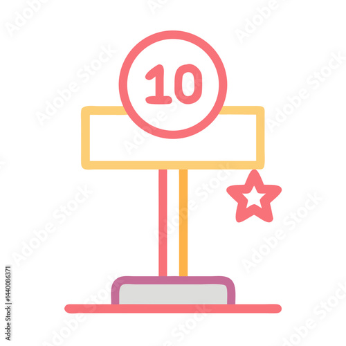 Colorful Cartoon Number 10 Sign with Star Isolated on Black Background