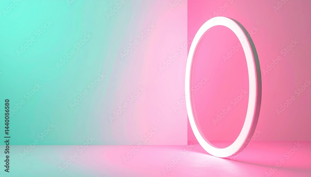 Illuminated circular neon display modern studio digital art colorful ambiance eye-level perspective contemporary aesthetics for visual impact Illuminated circular neon display modern studio digital art colorful ambiance eye-level perspective contemporary aesthetics for visual impact