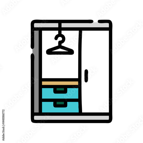 Simple Wardrobe with Drawers Icon Illustration on Black Background