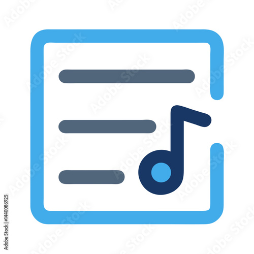 Blue Music Playlist Icon with a Musical Note on Black Background